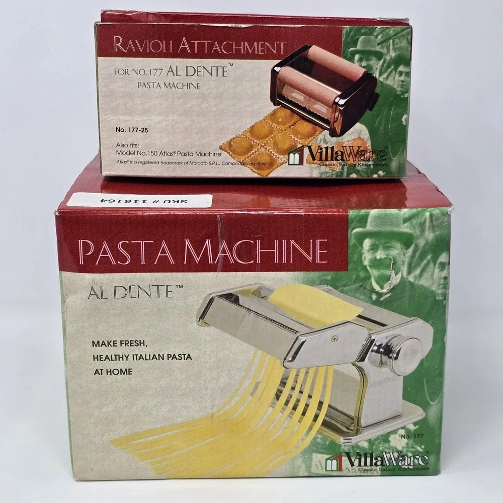 VillaWare Al Dente Pasta Machine With Ravioli Attachment Set Chrome Steel Silver